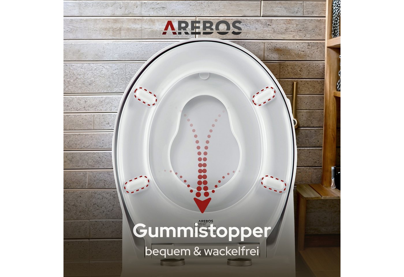 Arebos WC-Sitz Toilettendeckel Oval mit Kindersitz Softclose, Ovaler WC-Sitz mit Kindersitz, Softclose und Quick-Release – Bild 4 von 5
