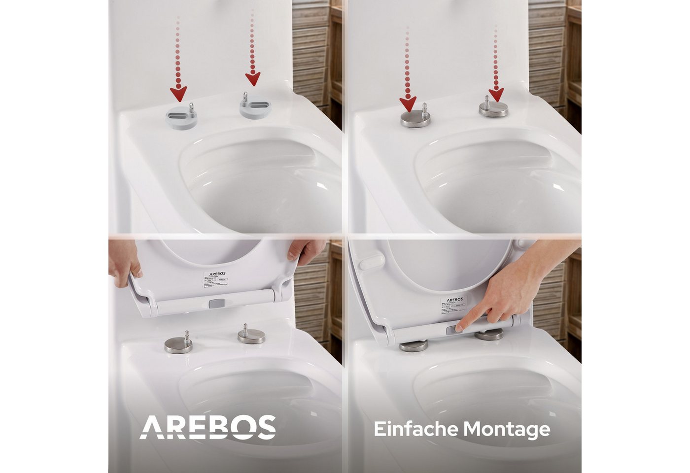 Arebos WC-Sitz Toilettendeckel Oval mit Kindersitz Softclose, Ovaler WC-Sitz mit Kindersitz, Softclose und Quick-Release – Bild 5 von 5