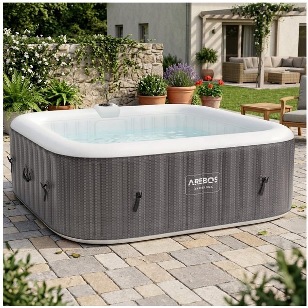 Arebos Whirlpool FLORENCE & BARECELONA Aufblasbar 4 oder 6 Personen mit 100/130 Düsen, (Komplett-Set), für Outdoor & Indoor