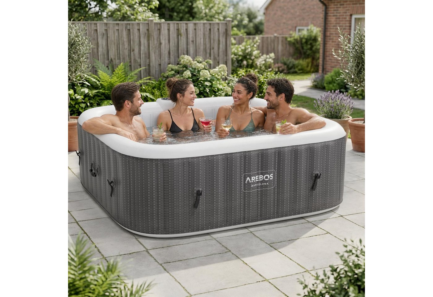 Arebos Whirlpool FLORENCE & BARECELONA Aufblasbar 4 oder 6 Personen mit 100/130 Düsen, (Komplett-Set), für Outdoor & Indoor – Bild 2 von 5