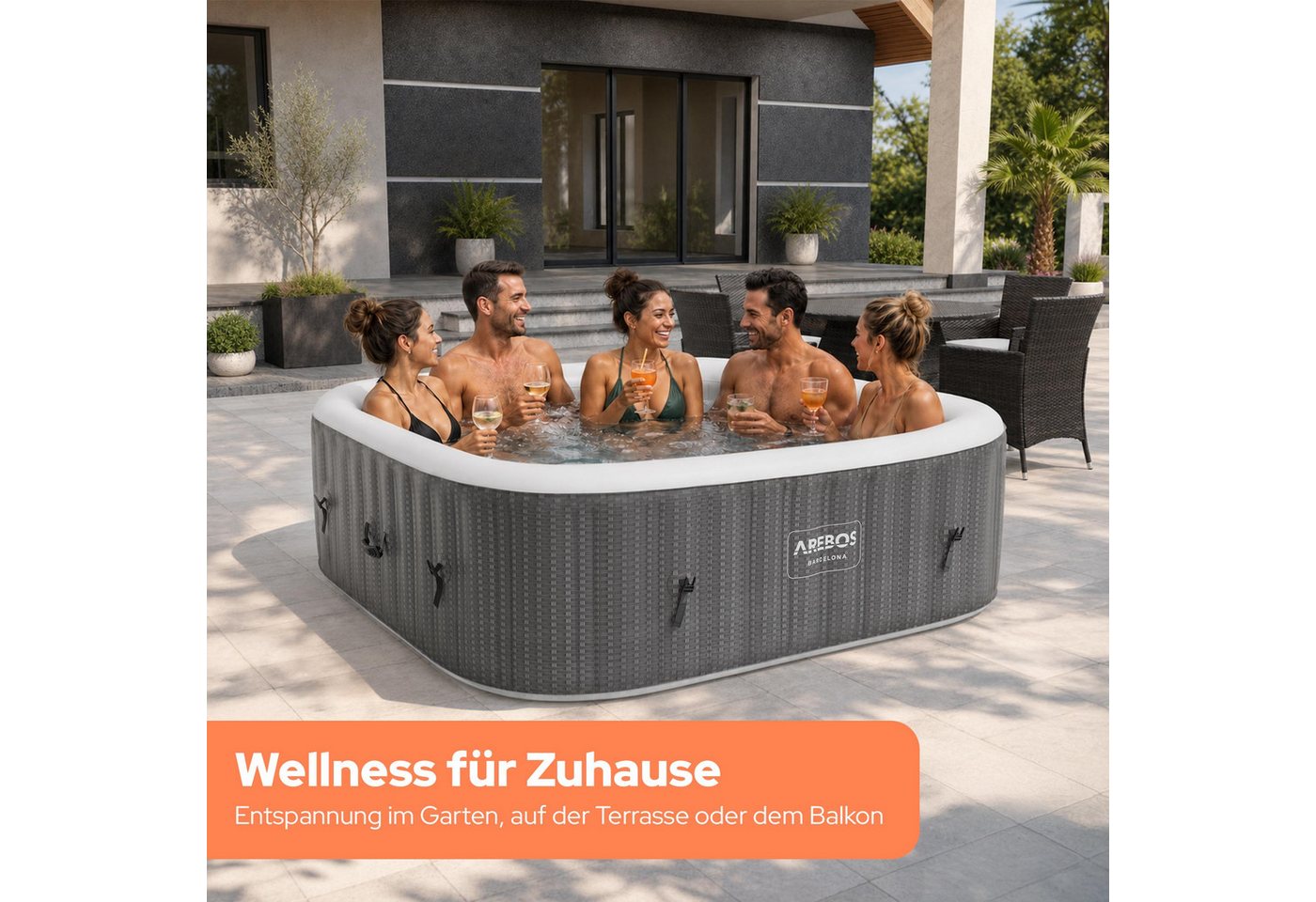 Arebos Whirlpool FLORENCE & BARECELONA Aufblasbar 4 oder 6 Personen mit 100/130 Düsen, (Komplett-Set), für Outdoor & Indoor – Bild 4 von 5