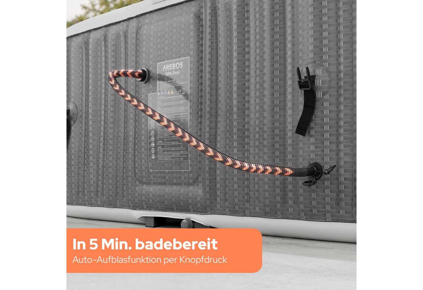 Arebos Whirlpool FLORENCE & BARECELONA Aufblasbar 4 oder 6 Personen mit 100/130 Düsen, (Komplett-Set), für Outdoor & Indoor – Bild 5 von 5
