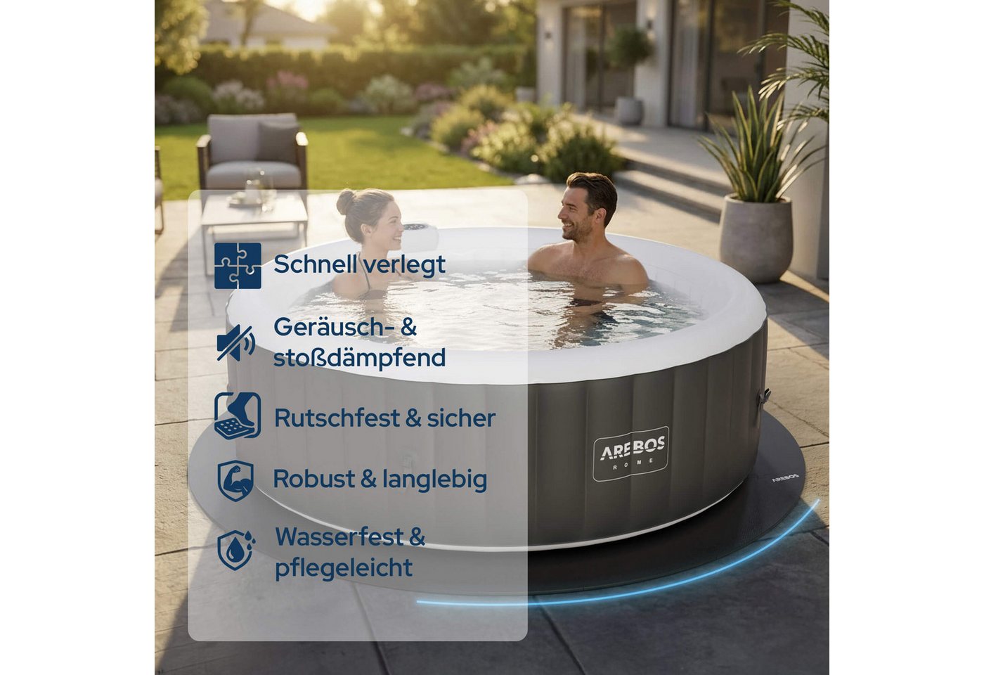 Arebos Whirlpoolmatte Spa Pool Bodenschutzmatte - rund - EVA - Whirlpool Unterlage Puzzle, (16-tlg., 16'er Set), Whirlpool Bodenschutzmatte, isolierend & rutsch – Bild 3 von 5