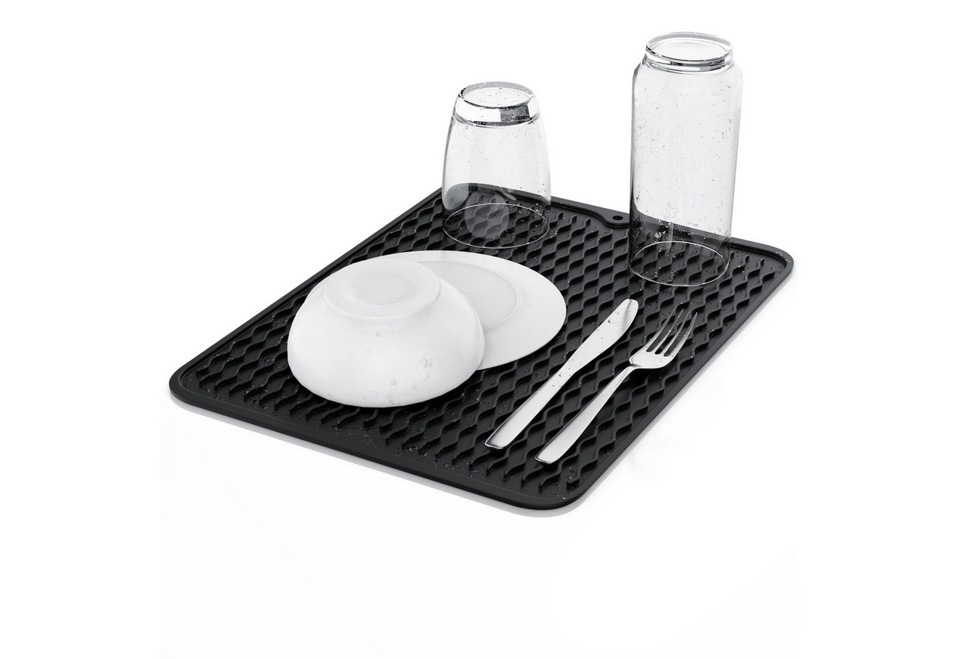 Arendo Abtropfmatte TPR, rutschhemmend, spülmaschinengeeignet, 40x30cm, Wellendesign, schimmelresistent, stoßdämpfung, flexibel, absorbierend, antirutsch – Bild 2 von 5