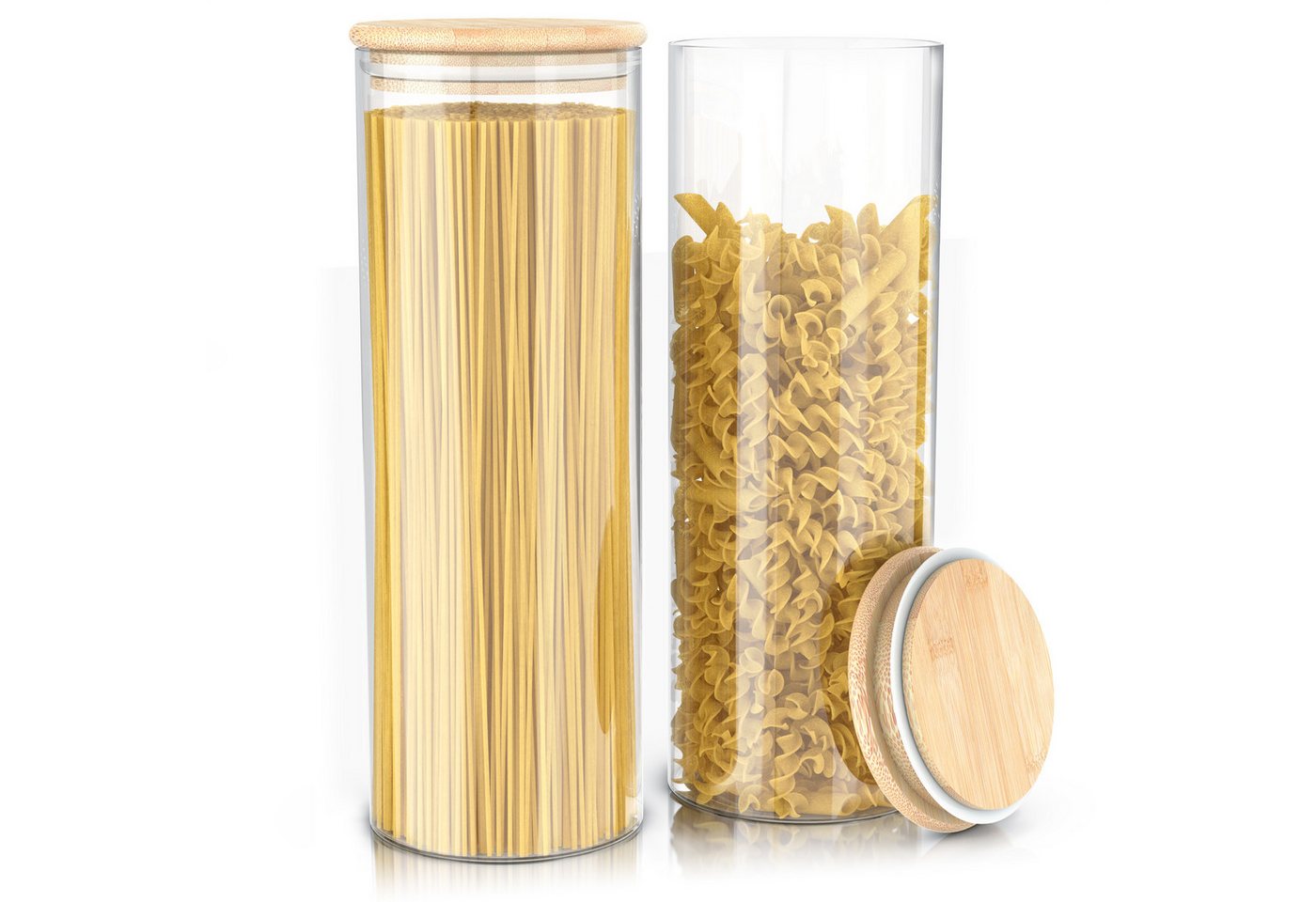 Arendo Aufbewahrungsbecher Glasbehälter-Set 8x 2,2 L Borosilikatglas mit Bambusdeckel, luftdicht, Borosilikatglas, Bambus, Silikon, (Vorratsbehälter-Set, 8-tlg. – Bild 5 von 5