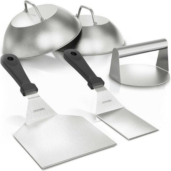 Arendo Burgerpresse Smash Burger Set XXL, Edelstahl Smasher, Burgerpresse für Smashburger (5 St), Edelstahl, leicht zu reinigen, hitzebeständig, geschmacksneutr