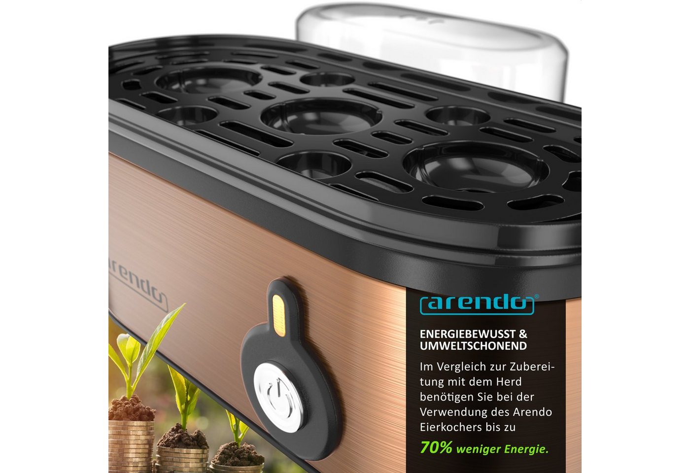 Arendo Eierkocher 3-fach, Edelstahl, Ein / Aus-Schalter, frei wählbarer Härtegrad, Anzahl Eier: 3 St., 210 W, Threecook Egg Cooker, GS, BPA-frei, für 1 bis 3 Ei – Bild 4 von 5