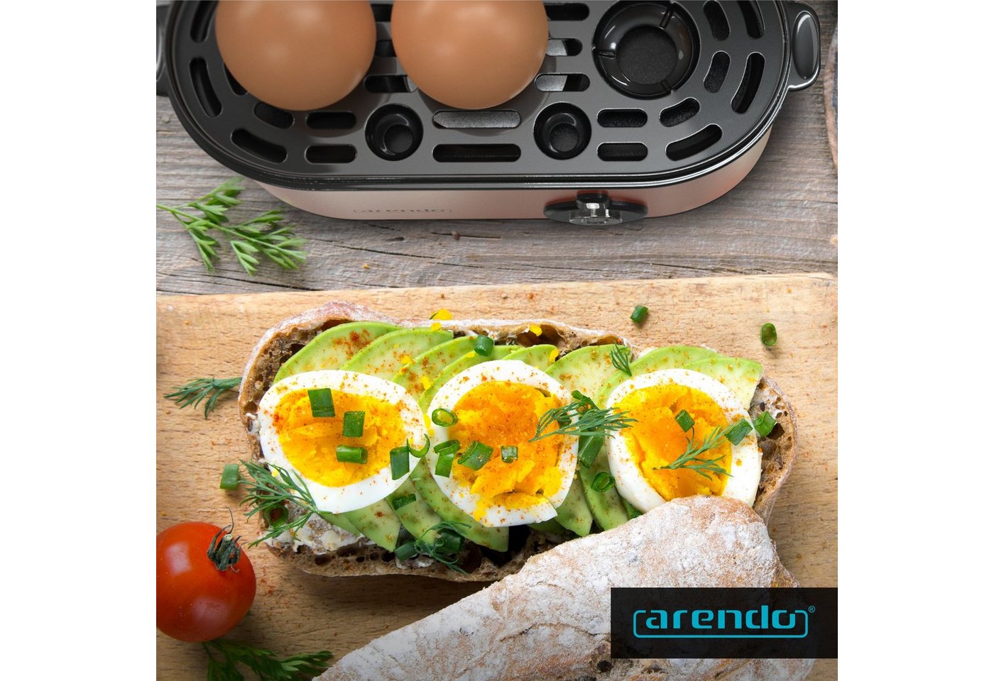 Arendo Eierkocher 3-fach, Edelstahl, Ein / Aus-Schalter, frei wählbarer Härtegrad, Anzahl Eier: 3 St., 210 W, Threecook Egg Cooker, GS, BPA-frei, für 1 bis 3 Ei – Bild 5 von 5