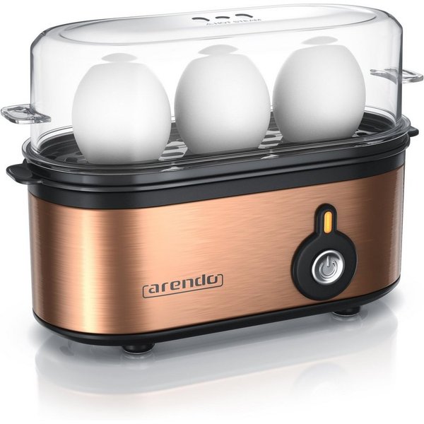 Arendo Eierkocher 3-fach, Edelstahl, frei wählbarer Härtegrad, Ein / Aus-Schalter, Anzahl Eier: 3 St., 210 W, Threecook Egg Cooker, GS, BPA-frei, für 1 bis 3 Ei