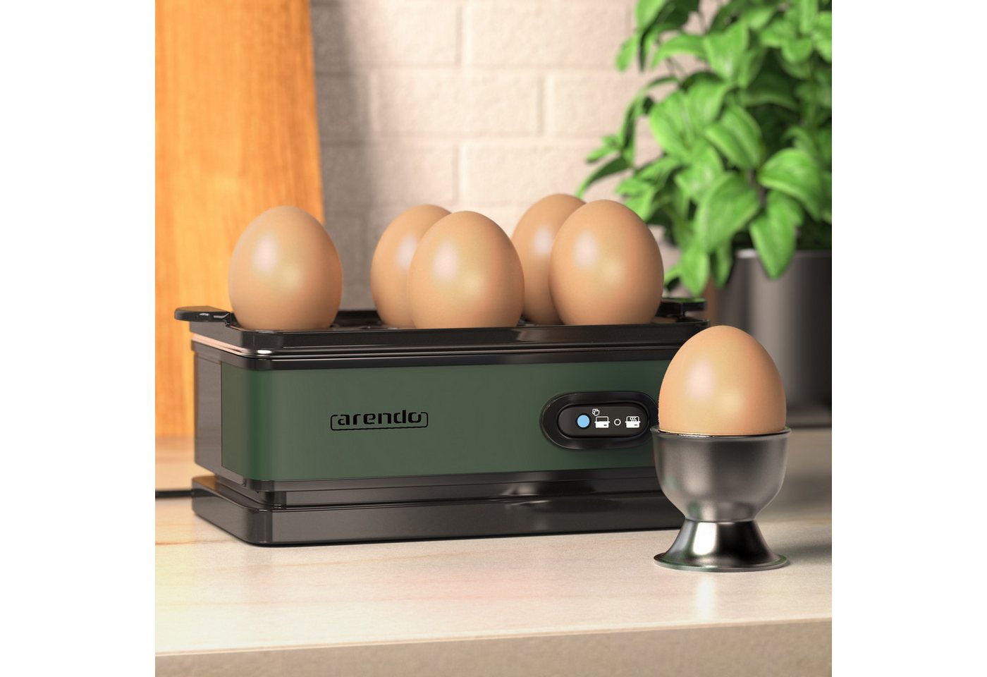 Arendo Eierkocher 6-fach, Edelstahl, frei wählbarer Härtegrad, mit Warmhaltefunktion, Anzahl Eier: 6 St., 400 W, Kipp-Funktionsschalter mit Indikationsleuchte,  – Bild 4 von 5