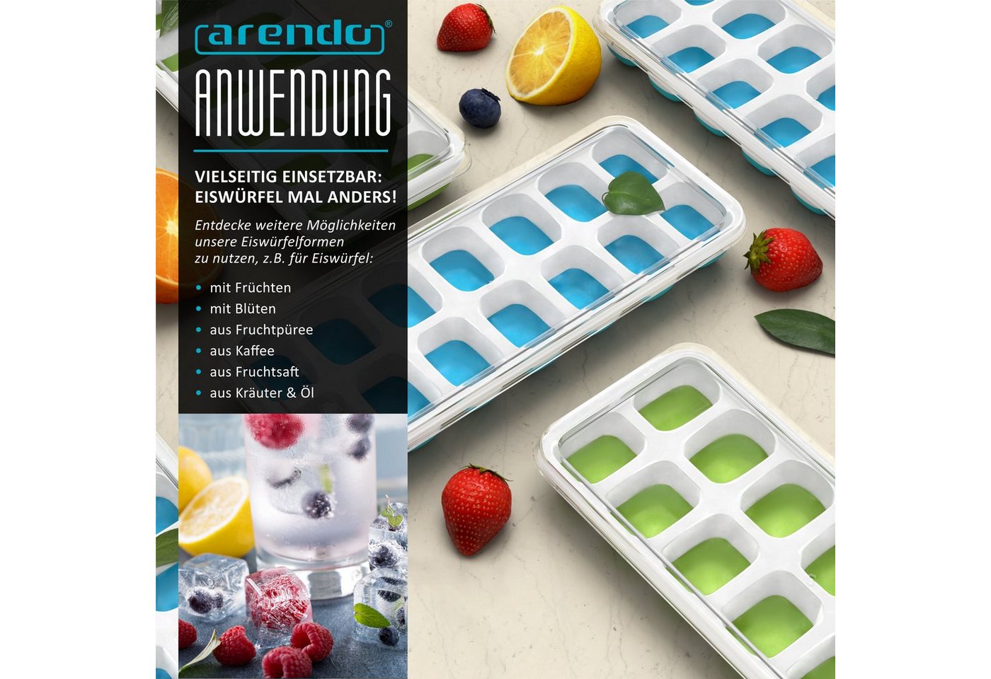 Arendo Eiswürfelform 4er Pack Silikon 250ml, 14 Eiswürfel, spülmaschinengeeignet, stapelbar, (4-tlg), 14 Fächer, 4 x Eiswürfelformen mit Deckel, BPA-frei – Bild 5 von 5