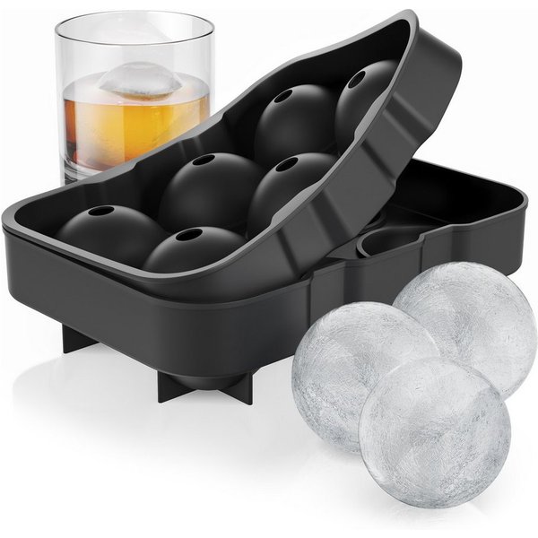 Arendo Eiswürfelform 6x 46ml Kugelform sechsfach mit Trichter & Deckel, extra große Öffnung, (1-tlg), Silikon zum leichten Herauslösen, spülmaschinengeeignet, B