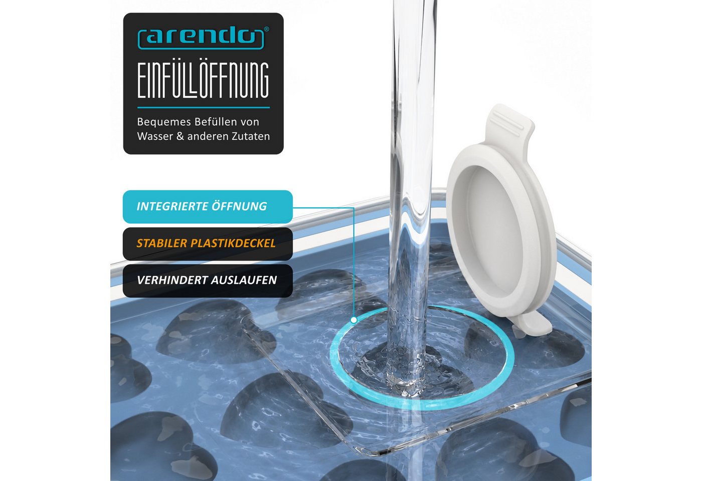 Arendo Eiswürfelform Silikon 78ml, 21 Eiswürfel, spülmaschinengeeignet, stapelbar, (1-tlg), Herzform, Deckel mit Einfüllöffnung, leichtes Herauslösen, BPA-frei – Bild 3 von 5