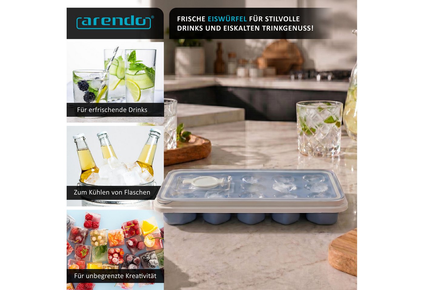 Arendo Eiswürfelform Silikon 78ml, 21 Eiswürfel, spülmaschinengeeignet, stapelbar, (1-tlg), Herzform, Deckel mit Einfüllöffnung, leichtes Herauslösen, BPA-frei – Bild 5 von 5