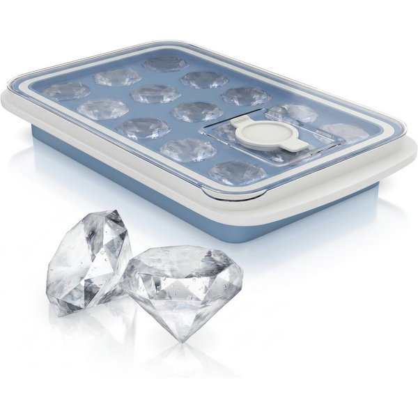 Arendo Eiswürfelform Silikon 94ml, 15 Eiswürfel, spülmaschinengeeignet, stapelbar, (1-tlg), diamantförmig, Deckel, Einfüllöffnung, leichtes Herauslösen, BPA-fre
