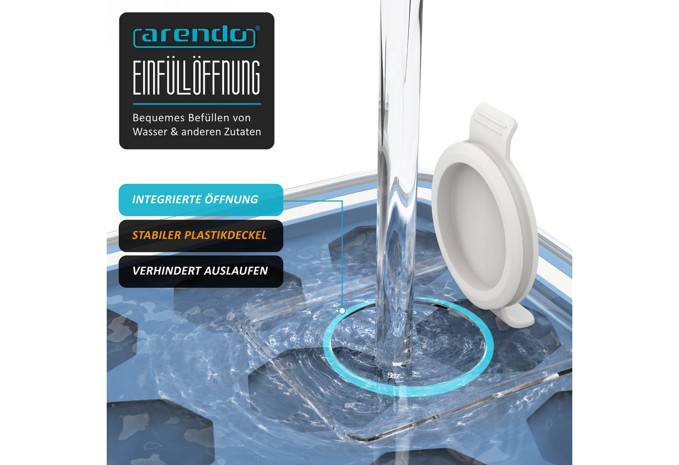 Arendo Eiswürfelform Silikon 94ml, 15 Eiswürfel, spülmaschinengeeignet, stapelbar, (1-tlg), diamantförmig, Deckel, Einfüllöffnung, leichtes Herauslösen, BPA-fre – Bild 3 von 5