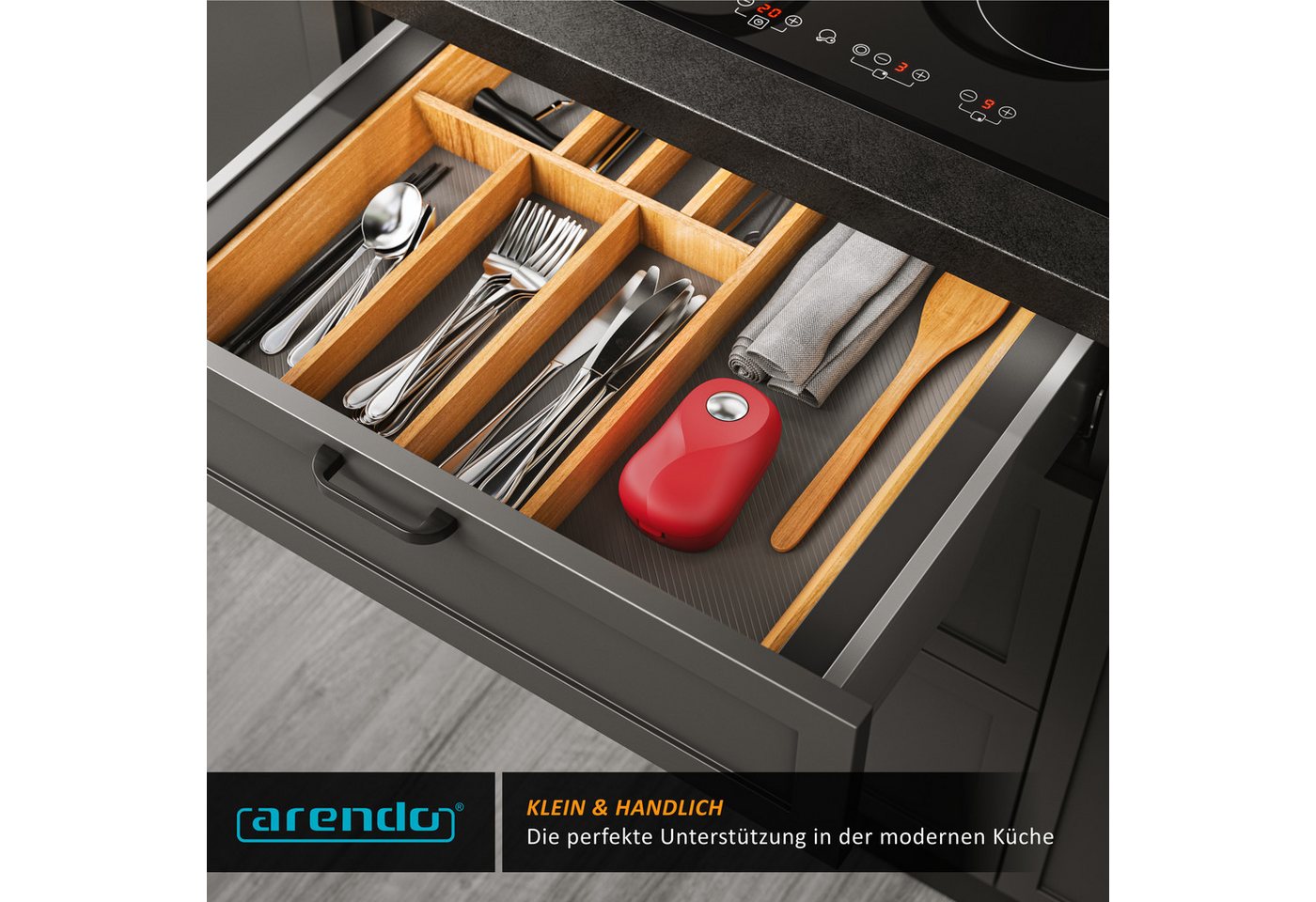 Arendo Elektrischer Dosenöffner Deckelöffner, Büchsenöffner für alle Dosengrößen, Öffnung ohne scharfe Kanten, automatische 360° Drehung, Automatikstopp – Bild 4 von 5
