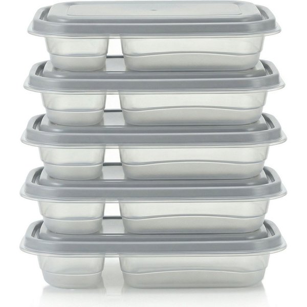 Arendo Frischhaltedose 5er Set mit Deckel & 2 Fächern, Vorratsdose, Lunchboxen, auslaufsicher, Kunststoff, (Set, 5-tlg., 1 L pro Dose (0,7 L + 0,3L), stapelbar,