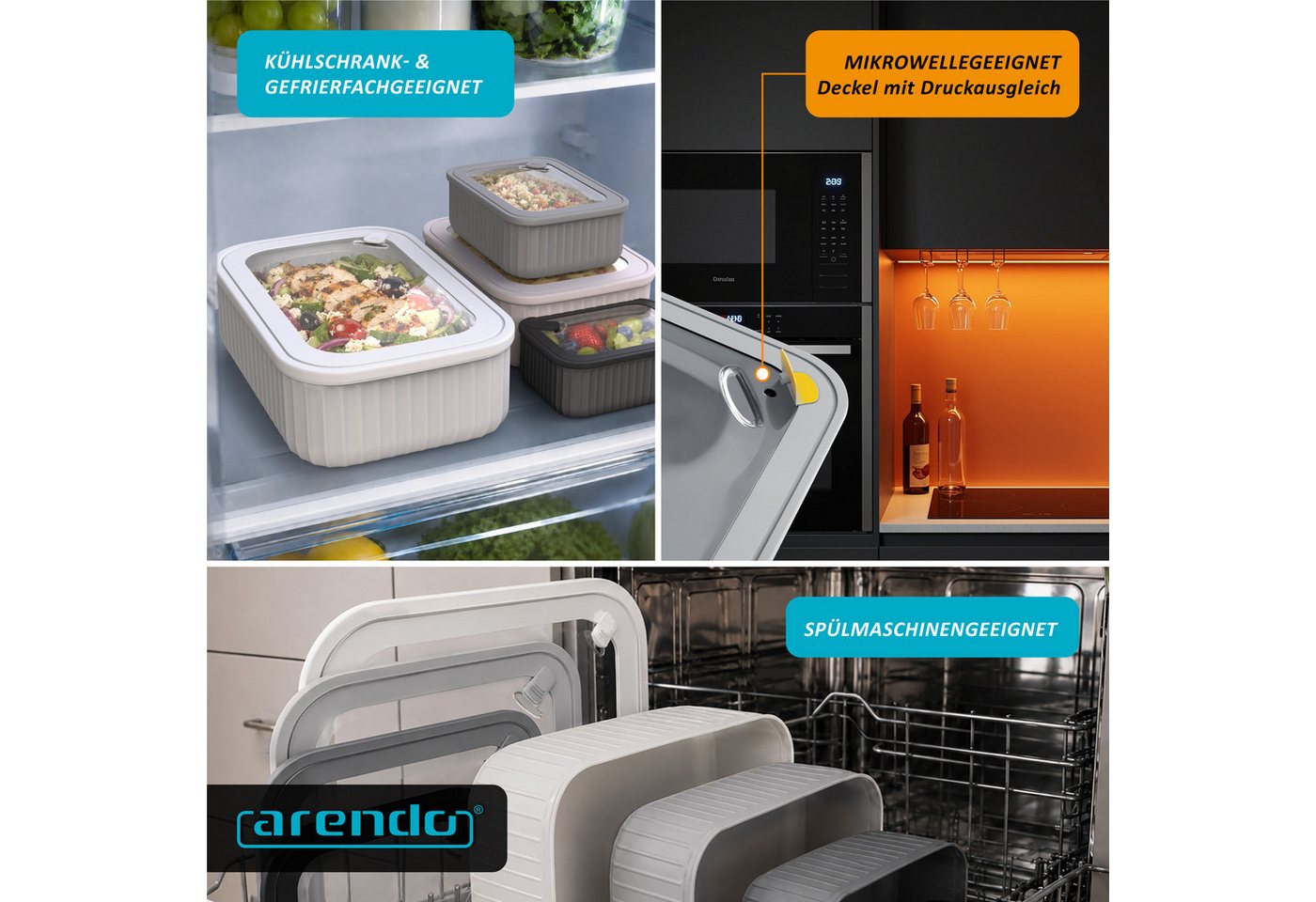 Arendo Frischhaltedose mit Deckel & Ventil, 4er Set, Vorratsdosen, Lunchboxen, auslaufsicher, Kunststoff, (Set, 4-tlg., 4 Größen (3 L, 1,7 L, 0,92 L, 0,42 L), s – Bild 4 von 5
