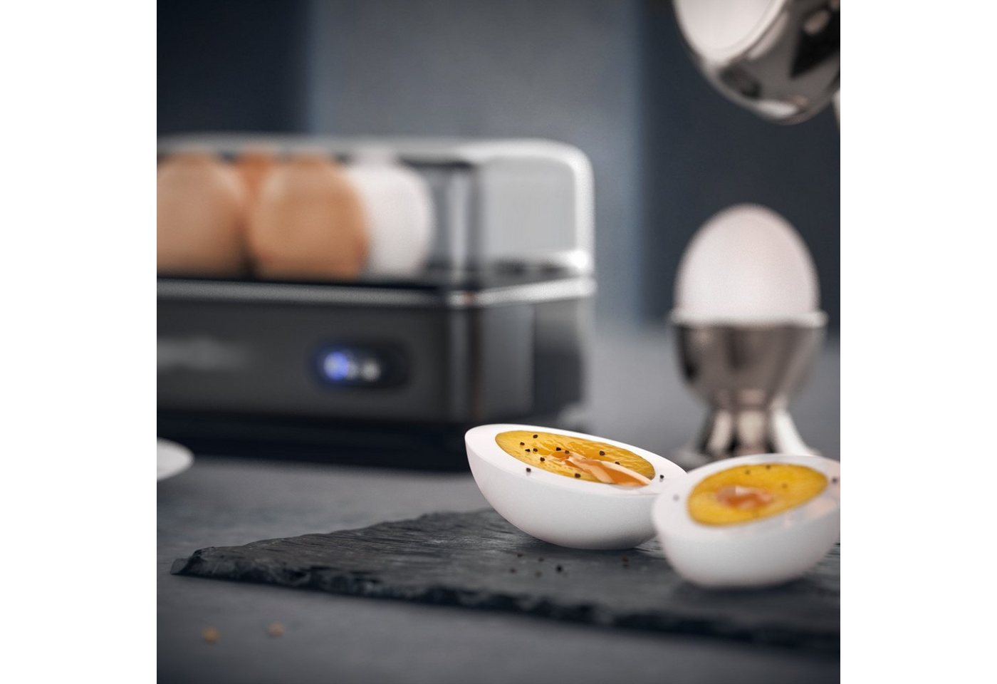 Arendo Frühstücks-Set 4-Scheiben Langschlitz Toaster, 6er Eierkocher, Schwarz (2-tlg), Edelstahl, BPA-frei, GS-geprüfte Sicherheit, fürs Familienfrühstück – Bild 5 von 5