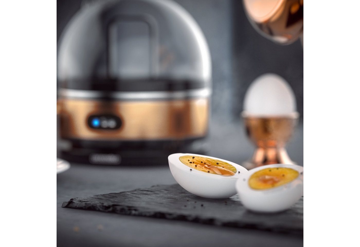 Arendo Frühstücks-Set 4-Scheiben Langschlitz Toaster, 7er Eierkocher, Kupfer (2-tlg), Edelstahl, BPA-frei, GS-geprüfte Sicherheit, fürs Familienfrühstück – Bild 5 von 5