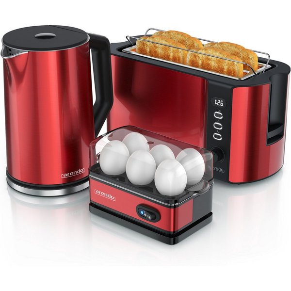 Arendo Frühstücks-Set Set aus Wasserkocher, Toaster, Eierkocher, Toaster 4-Scheiben (3-tlg), Temperatureinstellung, 1,5 L, 2000 W, Eierkocher 1-6 Eier, 400 W, r