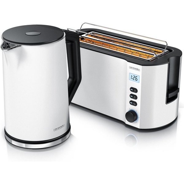 Arendo Frühstücks-Set Frühstücksset Weiß matt: Wasserkocher 1,5 L & 4-Scheiben-Toaster (2-tlg), Edelstahl Wasserkocher 1,5l, 4-Scheiben Langschlitz Toaster, Wei