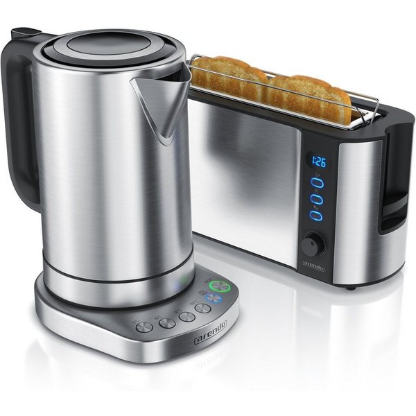Arendo Frühstücks-Set Wasserkocher 1,7l mit Temperaturauswahl & Toaster, Edelstahl (2-tlg), BPA-frei, GS-geprüfte Sicherheit, perfekt fürs Familienfrühstück