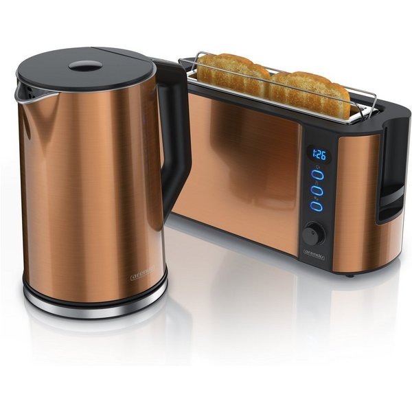Arendo Frühstücks-Set Wasserkocher 1,5l & 2-Scheiben Langschlitz Toaster, Edelstahl, Kupfer (2-tlg), Wasserkocher mit Temperaturwahl, Toaster mit Brötchenaufsat