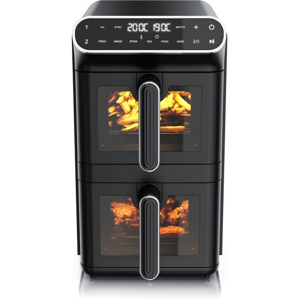 Arendo Heißluftfritteuse Dual, 2 Kammern Übereinander, XXL Doppelkammer Airfryer 11L, Dual Zone, 2640 W, mit Zubehör, Umluft Backofen, Sichtfenster, BPA-frei, G
