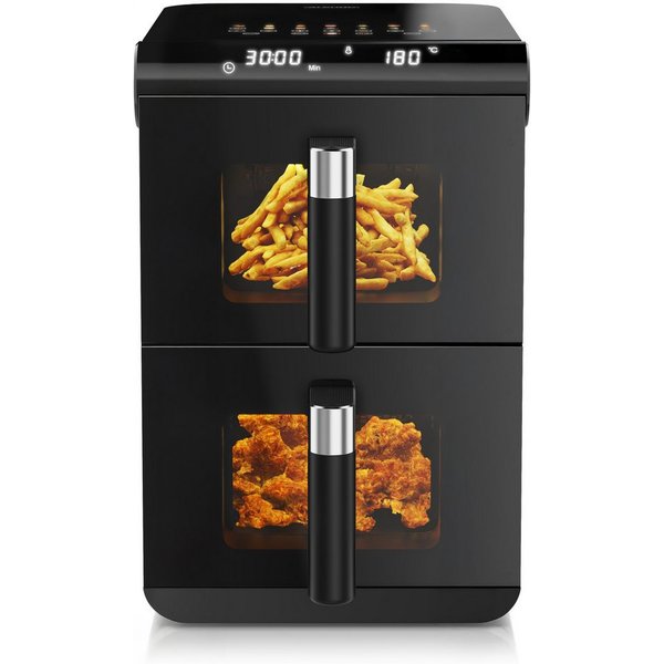 Arendo Heißluftfritteuse mit 2 Kammern Übereinander, XXL Dual Zone Airfryer 11L, Doppelkammer, 2800 W, mit Zubehör, Umluft Backofen, Sichtfenster, fettarmes ges