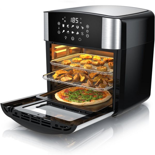 Arendo Heißluftfritteuse Multifunktionsofen 16L, Backofen Umluft, Grill, Dörrautomat, Air Fryer, 1800 W, XXL Fritteuse ohne Öl mit Zubehör für Pizza, Hähnchen, 