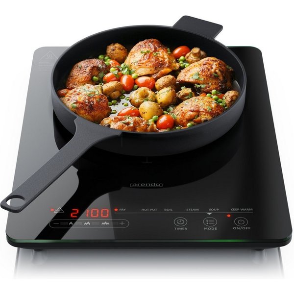 Arendo Induktions-Kochfeld Einzelkochplatte 6 Programme, Timer, Touch, Automatische Erkennung der Topfgröße, 6 Programme, Timer, Touch, Automatische Erkennung d