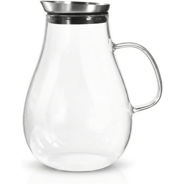 Arendo Karaffe Glaskaraffe 2,5 L, Edelstahldeckel, Henkel, Grobfilter, Wasserkaraffe, (1-tlg), Borosilikatglas, 2500 ml, Sieb, hitze- und kältebeständig, BPA-fr