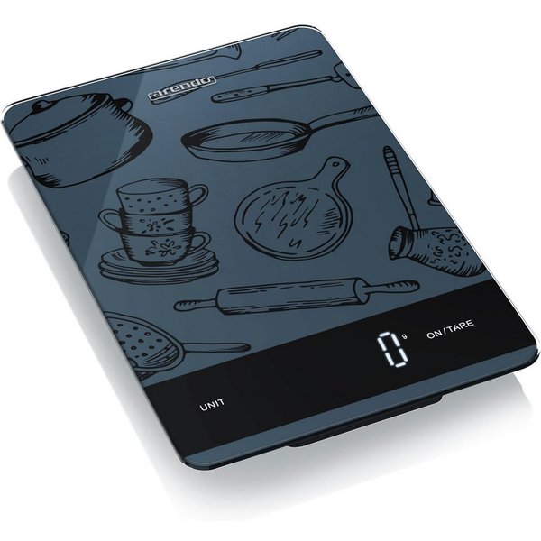 Arendo Küchenwaage digital mit Hochglanz Glasoberfläche, Lebensmittelwaage, 20 x 13,5cm, (1-tlg), 1 g Genauigkeit, Tara-Funktion, LCD-Display, 5 kg Tragkraft