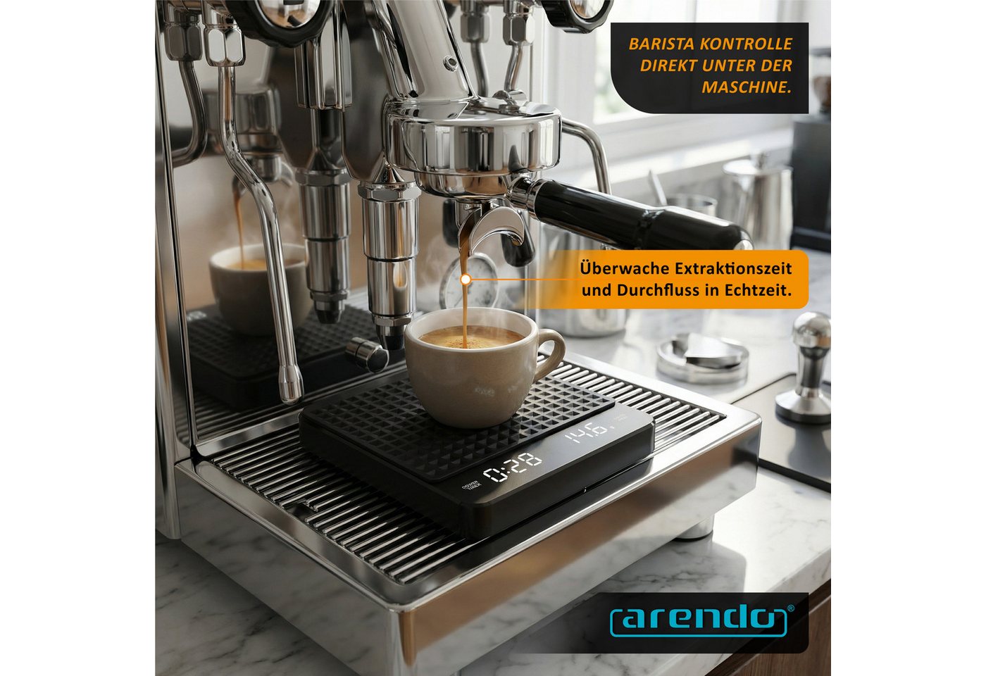 Arendo Küchenwaage digitale Kaffewaage, Baristawaage, Feinwaage 0,1 g Auflösung, 3kg max., (1-tlg), USB aufladbar, für Kaffee Espresso Shot Tee Gewürze Backzuta – Bild 4 von 5