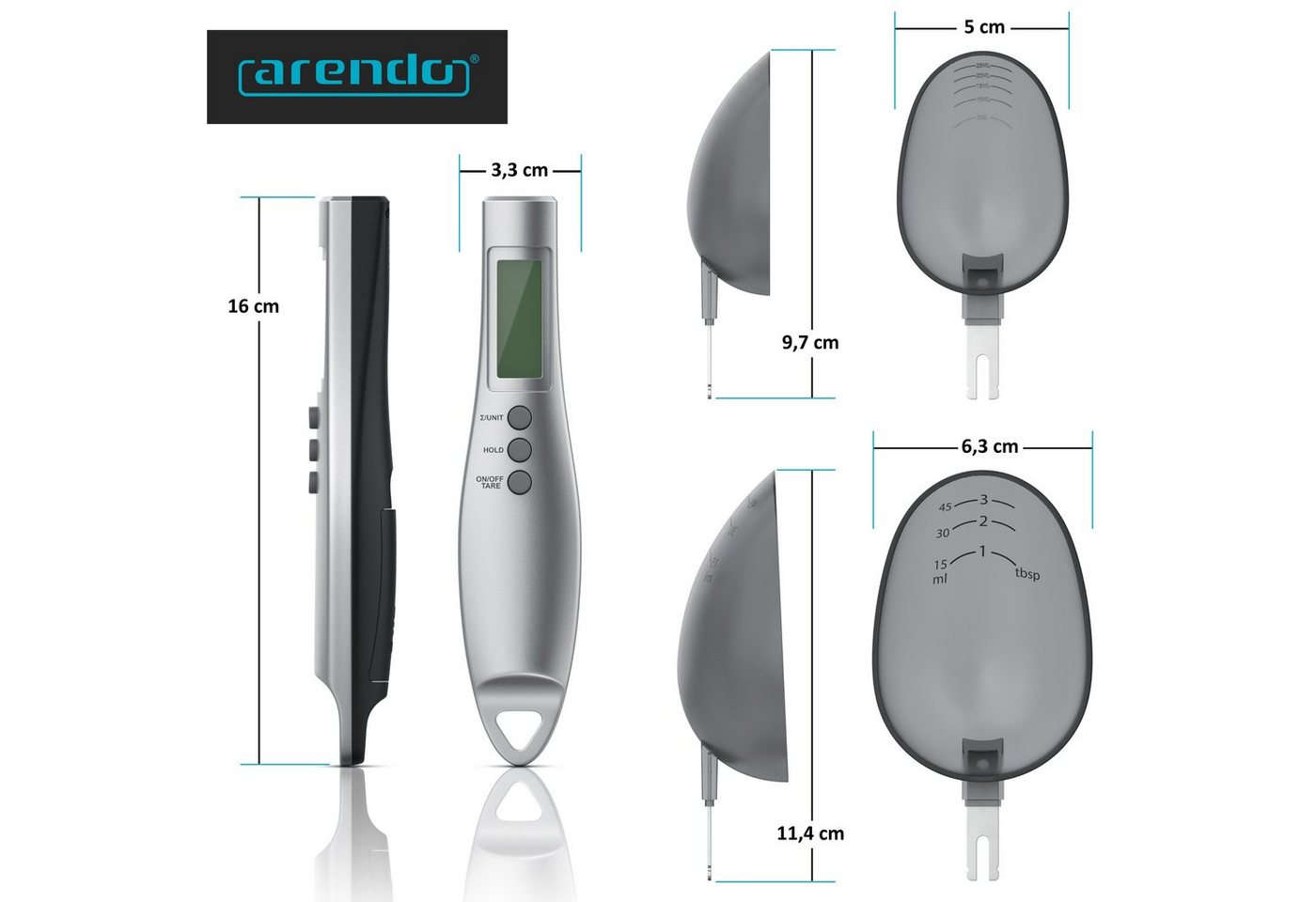Arendo Löffelwaage digital 0,1g, Küchenwaage, Feinwaage, LCD-Anzeige, 2 abnehmbare Löffel, (1-tlg), Summierfunktion, für Gewürze, Proteinpulver, Milchpulver, Ba – Bild 5 von 5