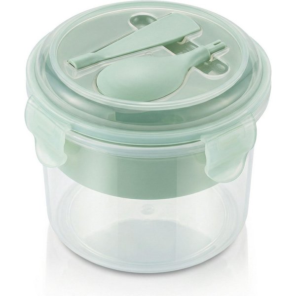 Arendo Lunchbox Snackbecher mit Besteck (Löffel), Müslibecher für unterwegs, 500ml, Kunststoff, (Set, 4-tlg., inkl. Trenneinsatz und Löffel), Auslaufsicher, mik