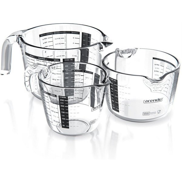 Arendo Messbecher 250 ml, 500 ml & 1000 ml Glas Messkrug Set, Borosilikatglas, Glas, (Set, 3-St), präzise Skala, hitzebeständig, Mikrowellen-geeignet, Küchenhel