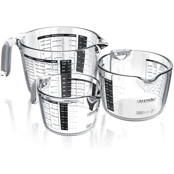 Arendo Messbecher 250 ml, 500 ml & 1000 ml Glas Messkrug Set, Rührbecher, Glas, (Set, 3-St), Borosilikatglas, hitzebeständig, präzise Skala, Mikrowellengeeignet