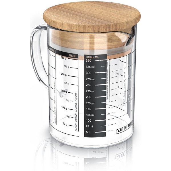 Arendo Messbecher Glasbehälter 350 ml luftdicht, Küchenbehälter mit Bambusdeckel, Glas, (1-St), Silikondichtung, für Mehl Zucker Gewürze Flüssigkeiten Süßigkeit