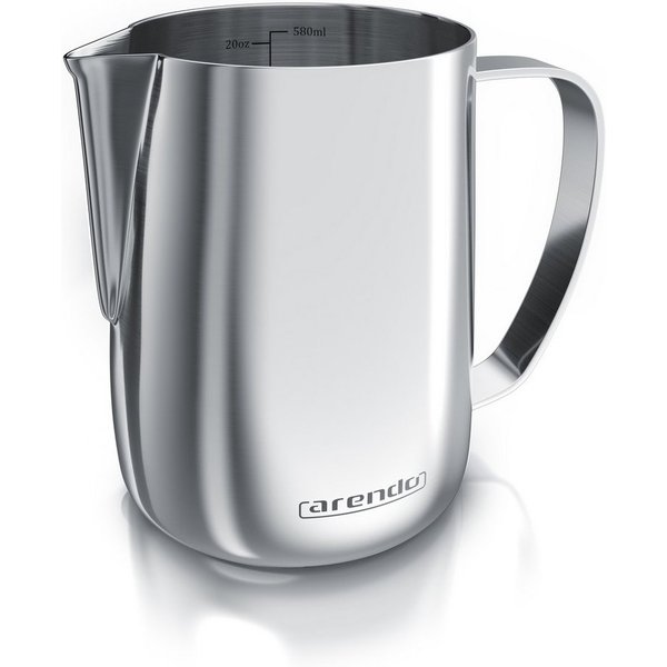 Arendo Milchkännchen Edelstahl, mit Messskala, Milchkanne zum Aufschäumen von Milchschaum, 0,6 l, (1-St), für Milchschaum, Latte Art und Barista-Kaffee zuhause