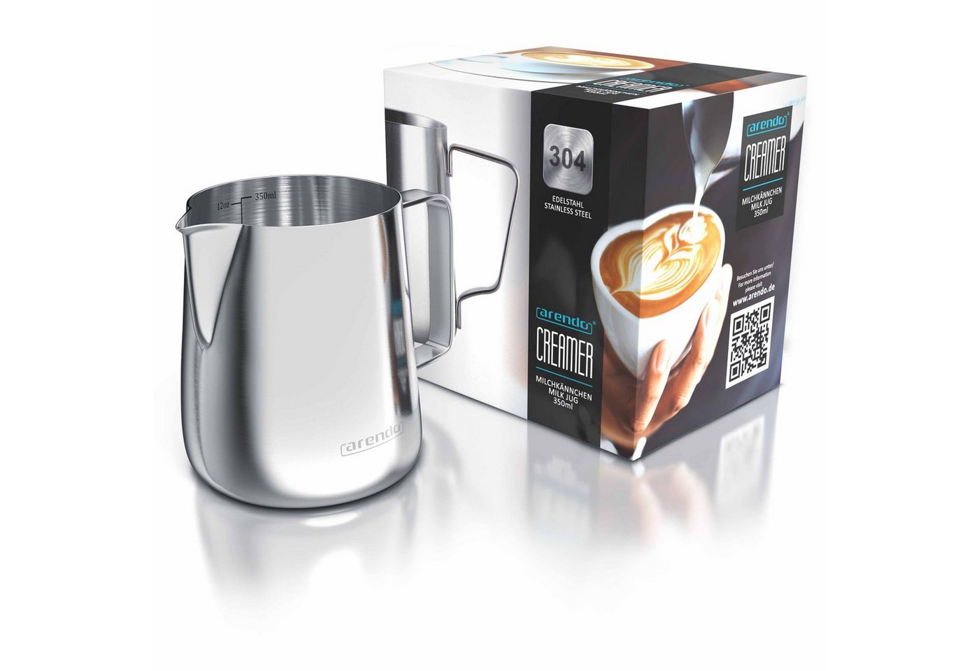 Arendo Milchkännchen Edelstahl, mit Messskala, Milchkanne zum Aufschäumen von Milchschaum, 0,35 l, (1-St), für Milchschaum, Latte Art und Barista-Kaffee zuhause – Bild 2 von 5