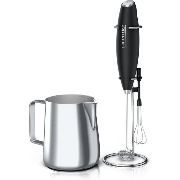 Arendo Milchkännchen mit Stab Milchaufschäumer elektrisch Handmilchaufschäumer + Milchkanne, 0,35 l, (1-St), Edelstahl, 350ml mit Messskala, Schneebesen und Dua