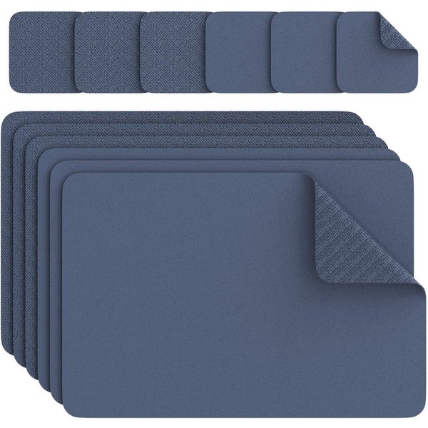Arendo Platzset 6er Set Premium Tischset doppelseitig, eckig, Kunstleder, rutschfest, (Set, 12-St., 6 Tischsets, 6 Getränkeuntersetzer), wasserabweisend, abwisc
