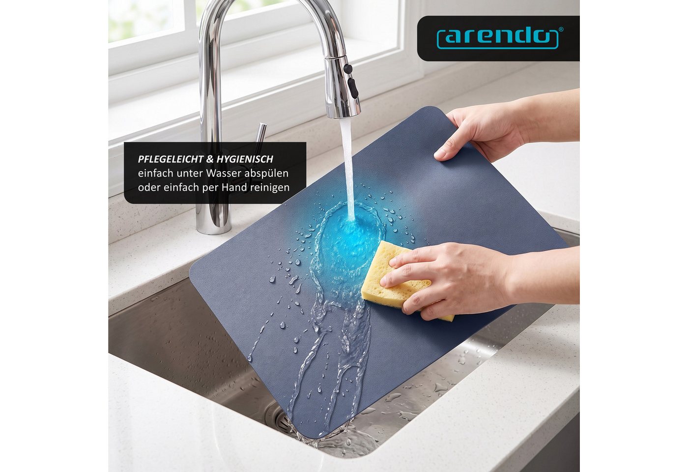 Arendo Platzset 6er Set Premium Tischset doppelseitig, eckig, Kunstleder, rutschfest, (Set, 12-St., 6 Tischsets, 6 Getränkeuntersetzer), wasserabweisend, abwisc – Bild 3 von 5