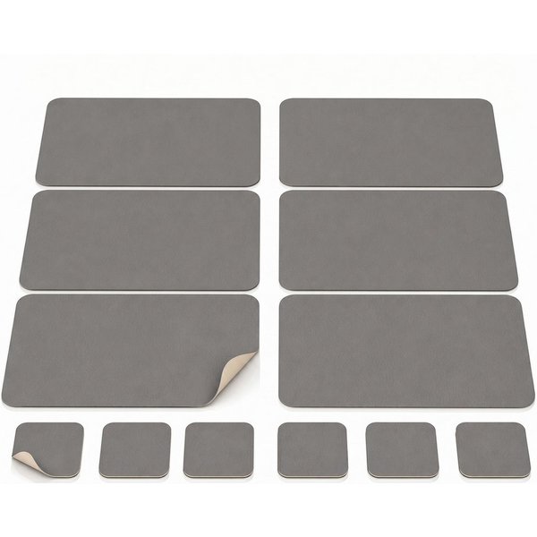 Arendo Platzset 6er Set Premium Tischset doppelseitig, Kunstleder, rutschfest, eckig, (Set, 12-St., 6 Tischsets, 6 Getränkeuntersetzer), wasserabweisend, abwisc