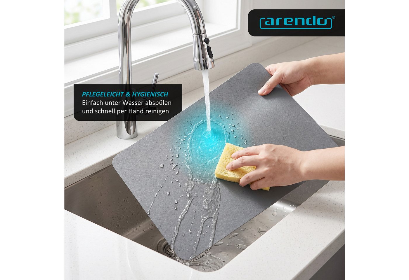 Arendo Platzset 6er Set Premium Tischset doppelseitig, Kunstleder, rutschfest, eckig, (Set, 12-St., 6 Tischsets, 6 Getränkeuntersetzer), wasserabweisend, abwisc – Bild 4 von 5