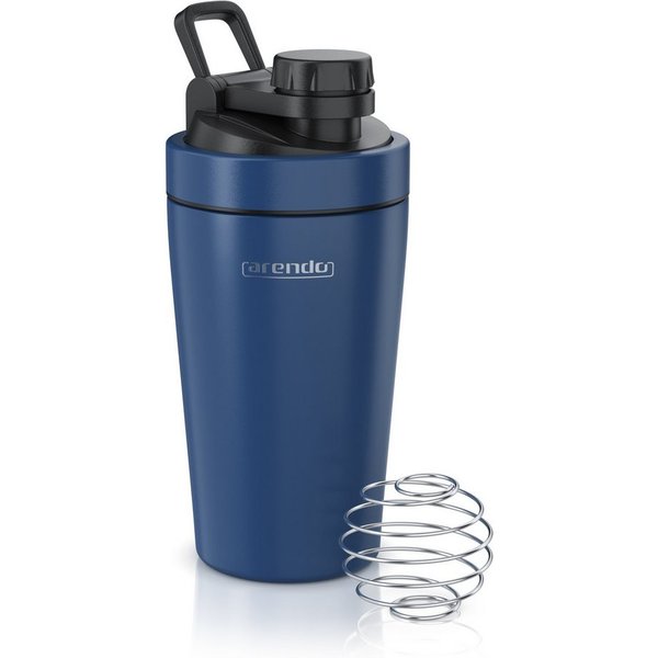 Arendo Protein Shaker Edelstahl Eiweißshaker 500 ml, dunkelblau, verschließbar, BPA-frei, Edelstahl, (1-tlg), auslaufsicher, spülmaschinengeeignet, mit Tragegri