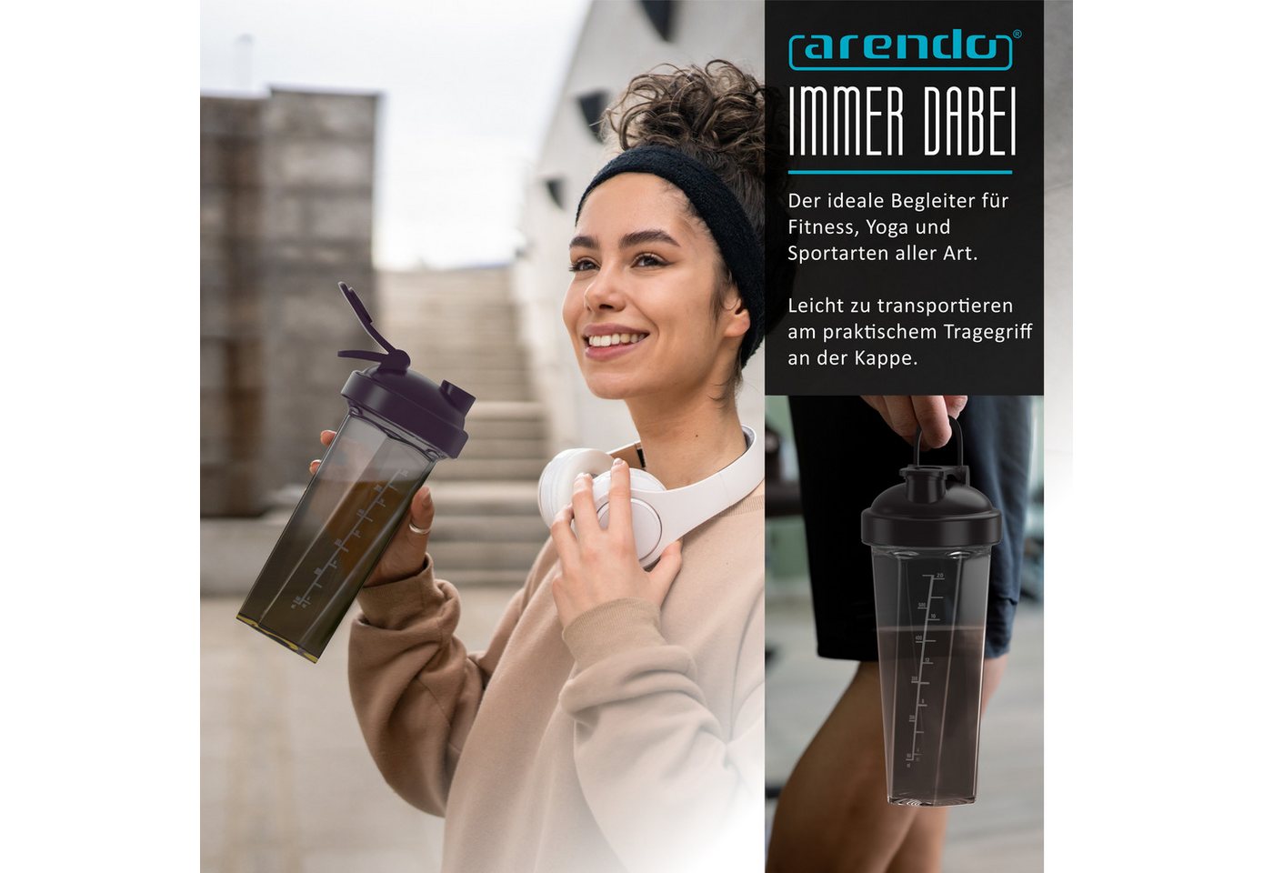 Arendo Protein Shaker Eiweißshaker 700 ml, BPA Frei, verschließbar, spülmaschinengeeignet, Kunststoff, (1-tlg., Shaker inkl. Mixball), Eiweiß Mixbecher mit Mixb – Bild 4 von 5